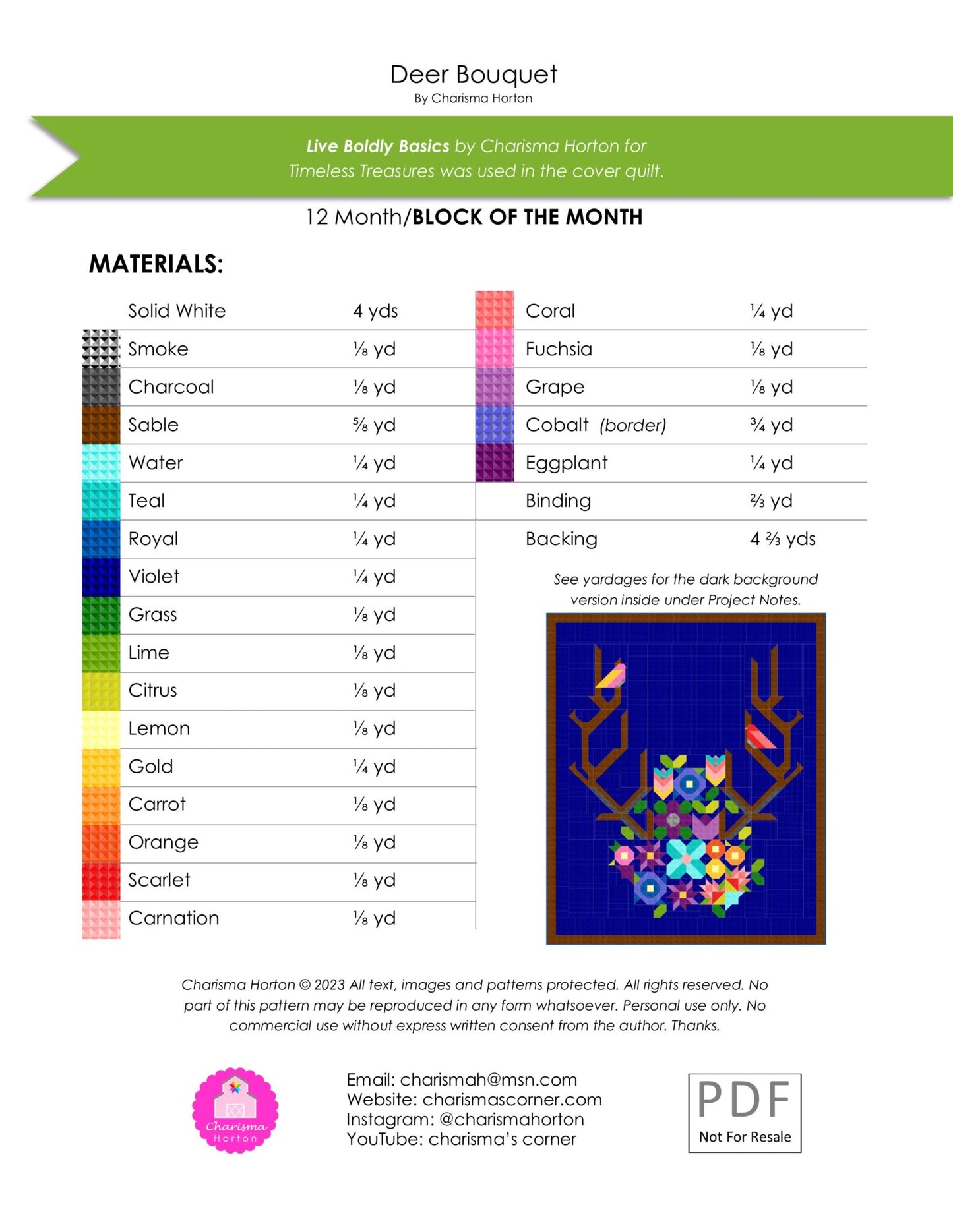 Deer Bouquet Quilt Pattern Booklet