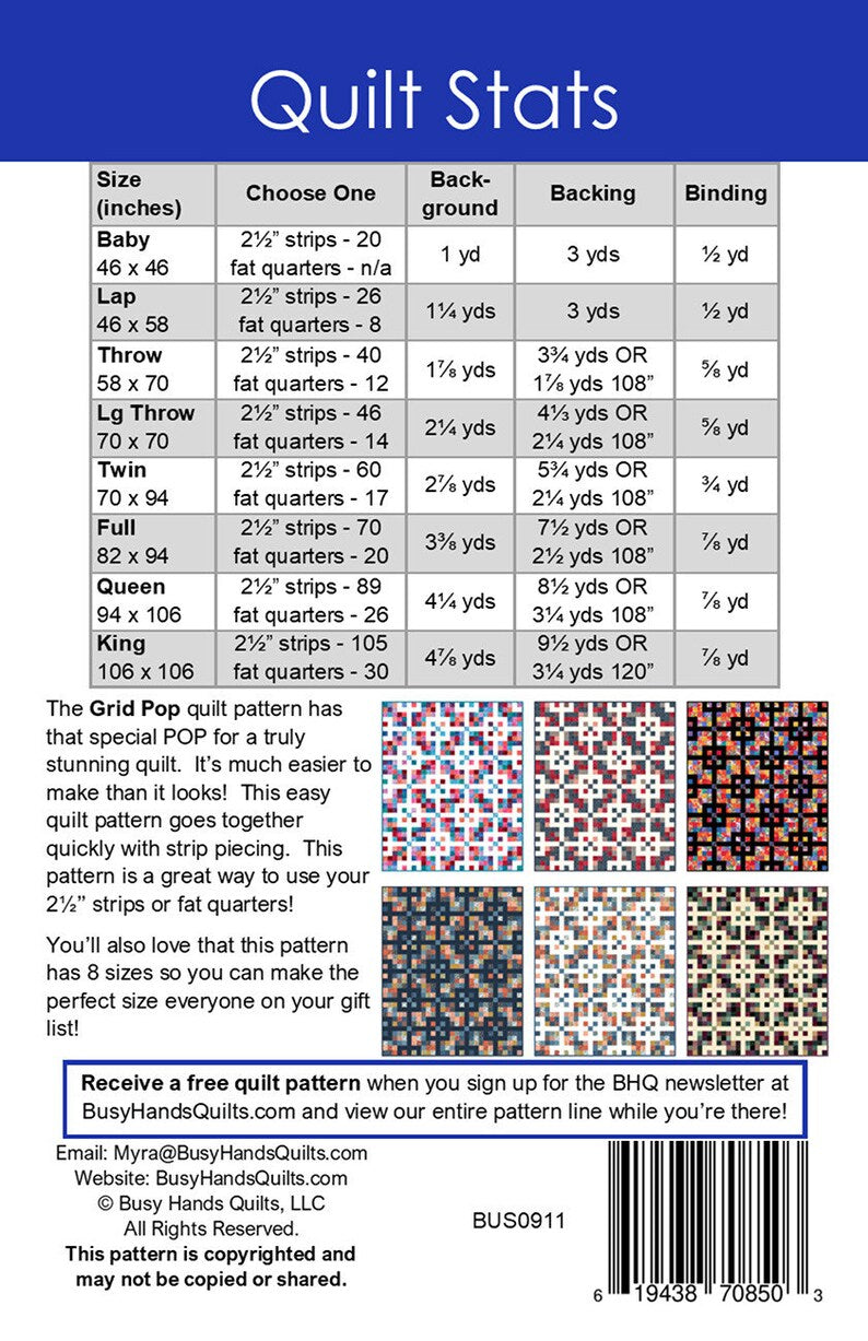 Grid Pop Pattern - Busy Hands Quilts