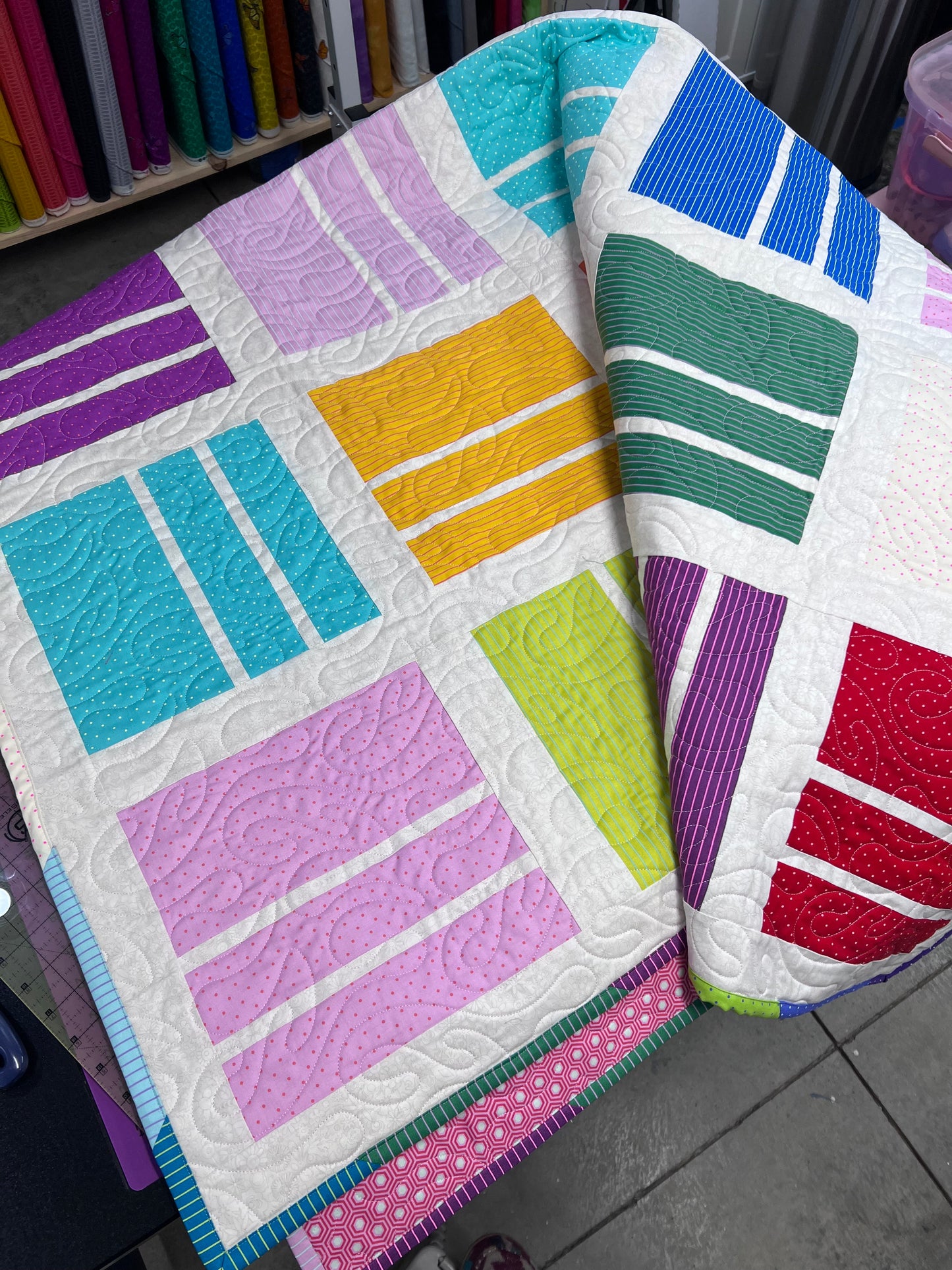 Squared Up Quilt Kit Throw Size - Light/Tiny Dots and Stripes