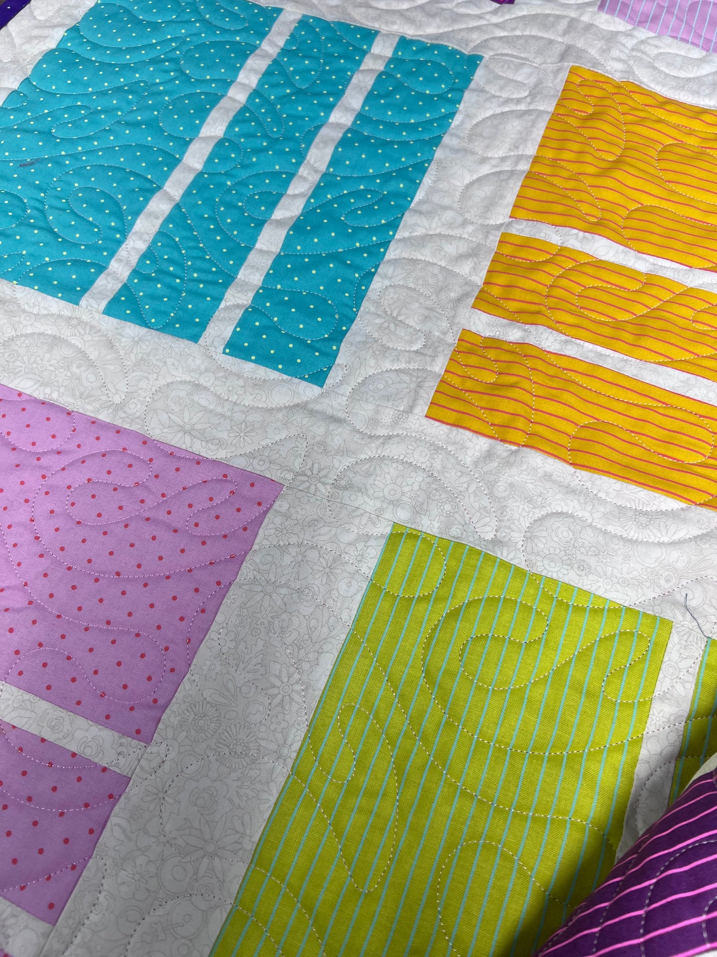 Squared Up Quilt Kit Throw Size - Light/Tiny Dots and Stripes