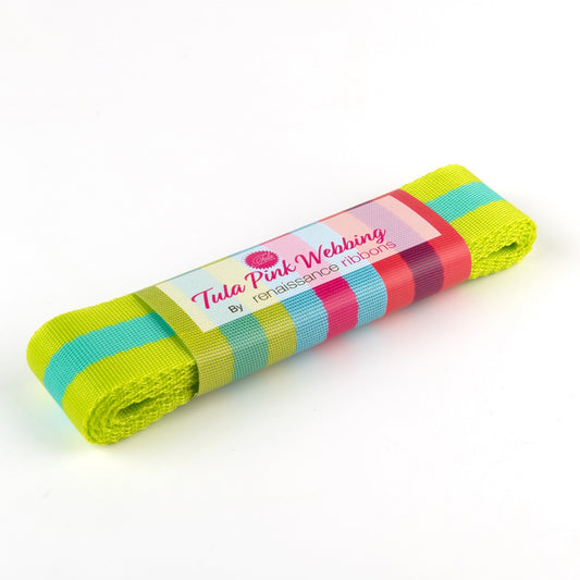 Tula Pink Webbing 2yd x 1.5" - Lime and Turquoise - Soul Stitchery