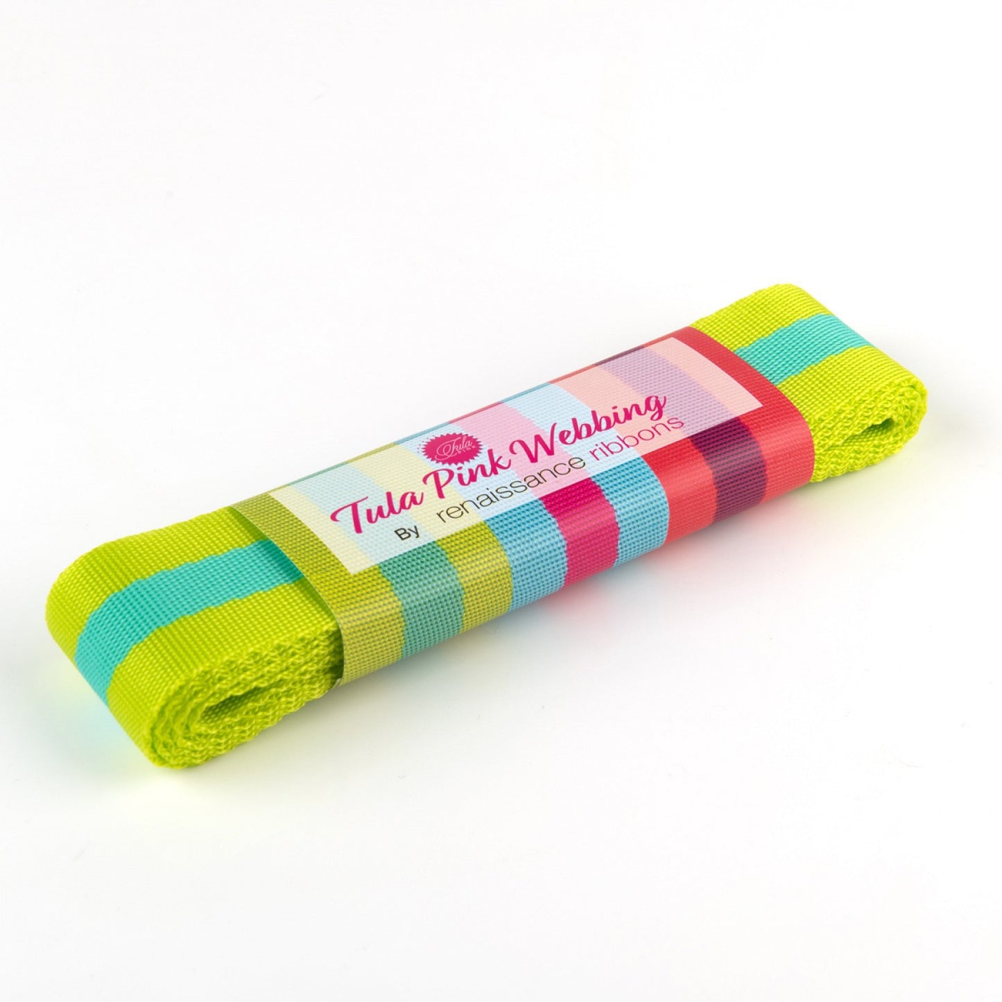 Tula Pink Webbing 2yd x 1.5" - Lime and Turquoise - Soul Stitchery